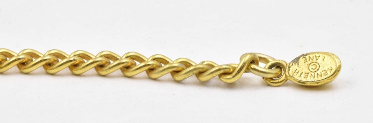 Vintage Yellow & White plated metal KJL Kenneth J Lane Double Rolo Link Necklace