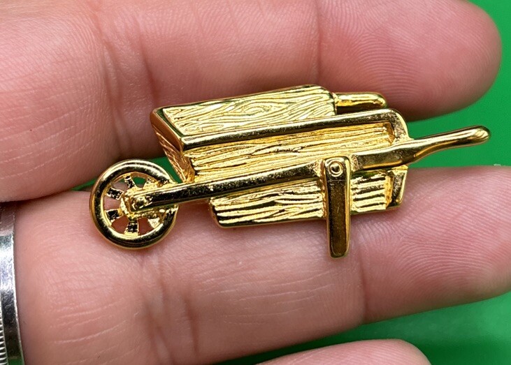 Vintage Signed Trifari Wheelbarrow Gold Tone lapel Pin Brooch Pinback