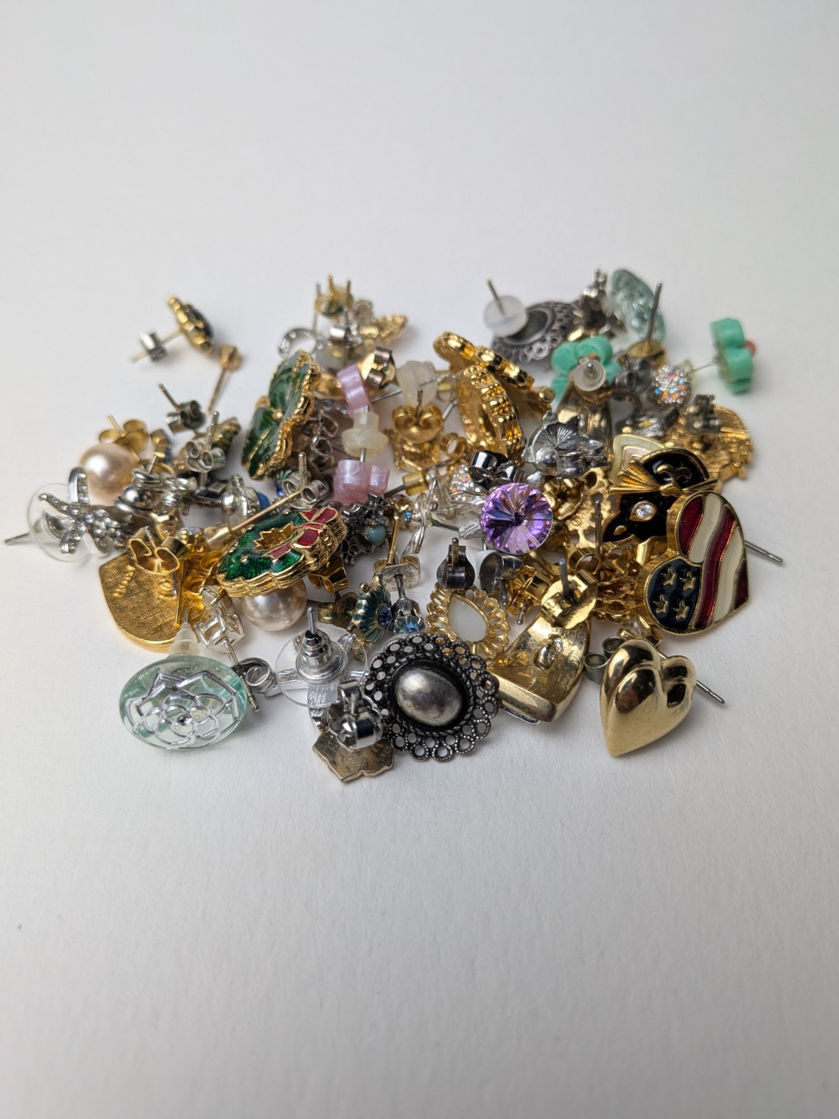 Vintage Lot of 31 Pierced Earrings All Matched & Wearable Avon Enamel Rhinestone