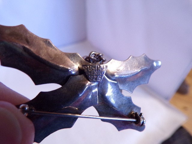Vtg Taxco Mexico Ster Silver 925 Christmas Holly Bells Signed Pin Brooch 21.4g