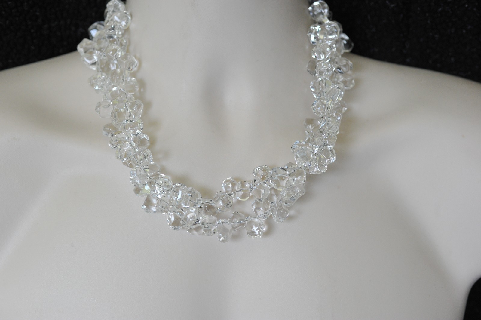 VTG clear rock quartz crystal tumbled polished sterling clasp necklace 258 Grams
