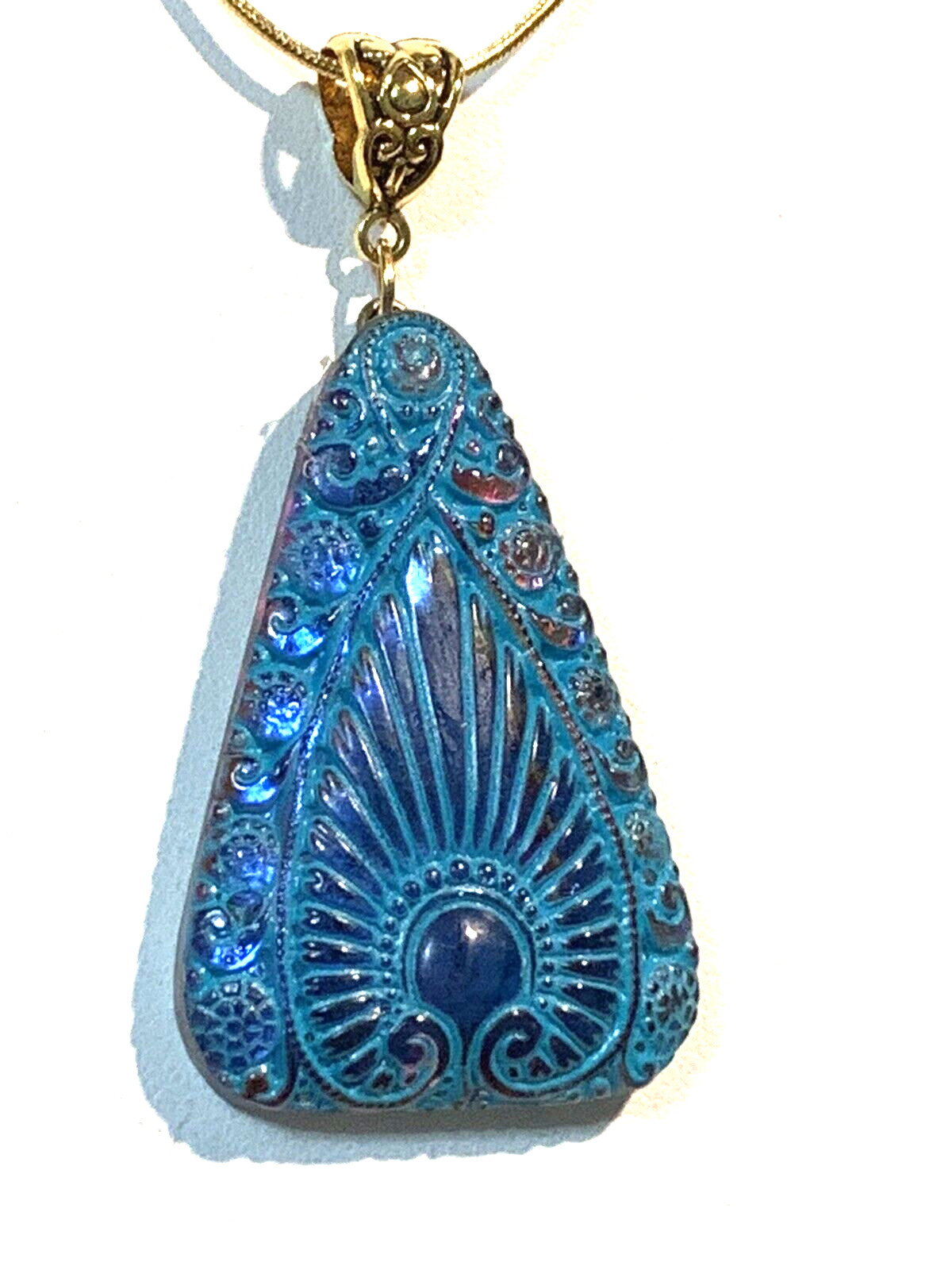 LAST ONES* VTG.EGYPT REVIVAL IRIDESCENT BLUE/VIOLET CZECH GLASS NECKLACE.g.verdi