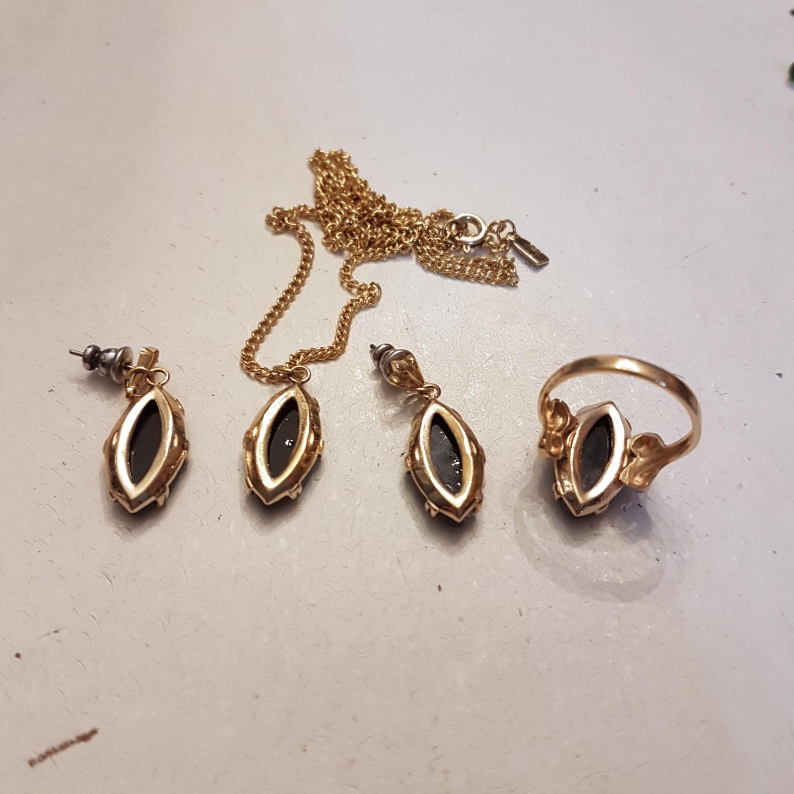 Merlite Paua Abalone Shell Jewelry Set Necklace Ring sz 6 Earrings VTG 3 pc LOT