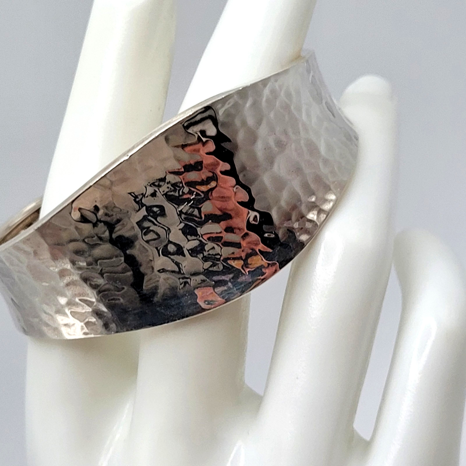 ATI Mexico 925 Sterling Silver Hammered Recessed Wave Cuff Vtg Bracelet 19 Grams