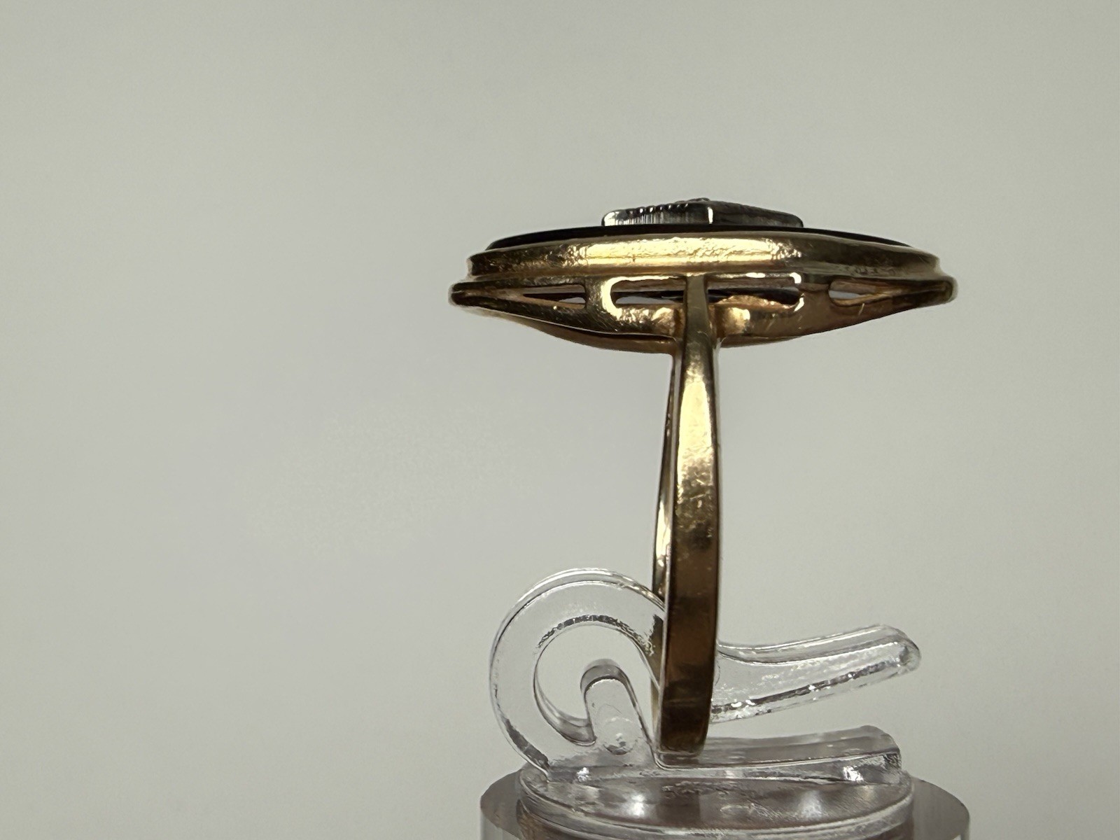 14k Yellow Gold Diamond Oval Black Onyx Size 7 Ring Art Deco