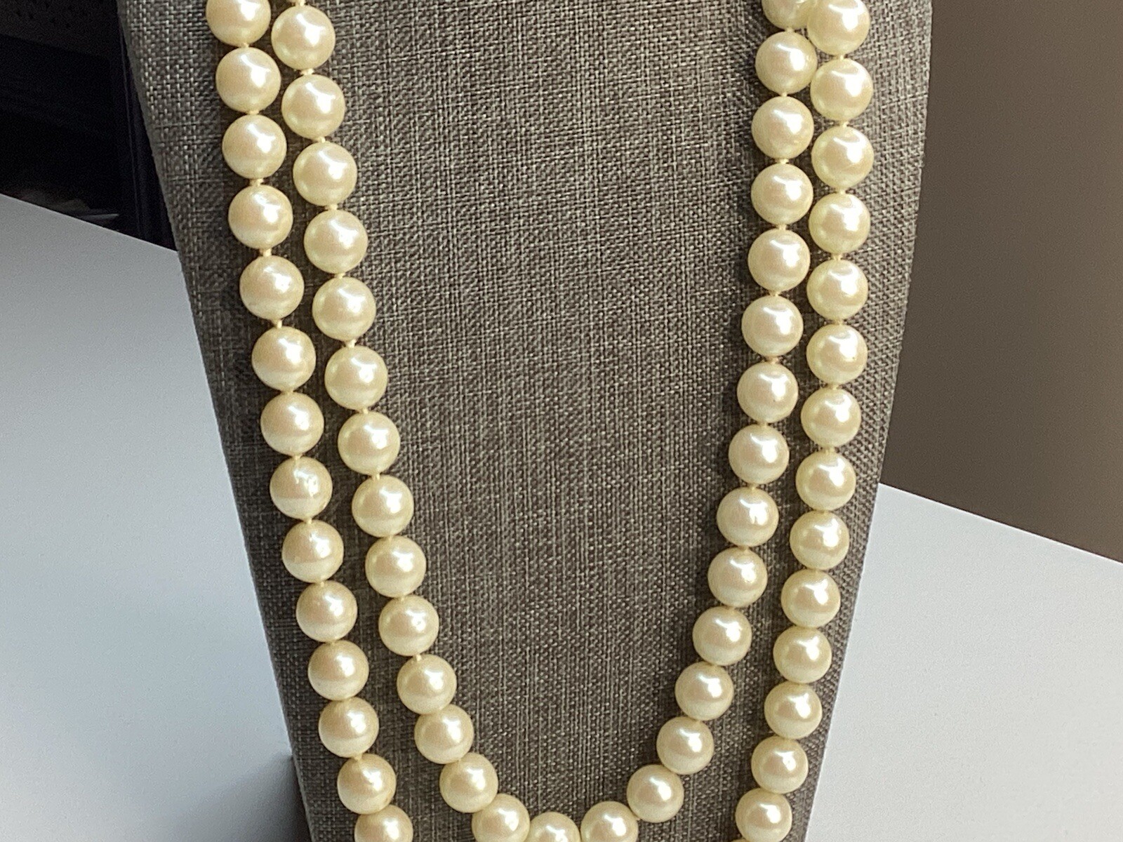Vtg Classic Hand Knotted Faux 1cm Pearls Long Necklace 50″ Flapper Style