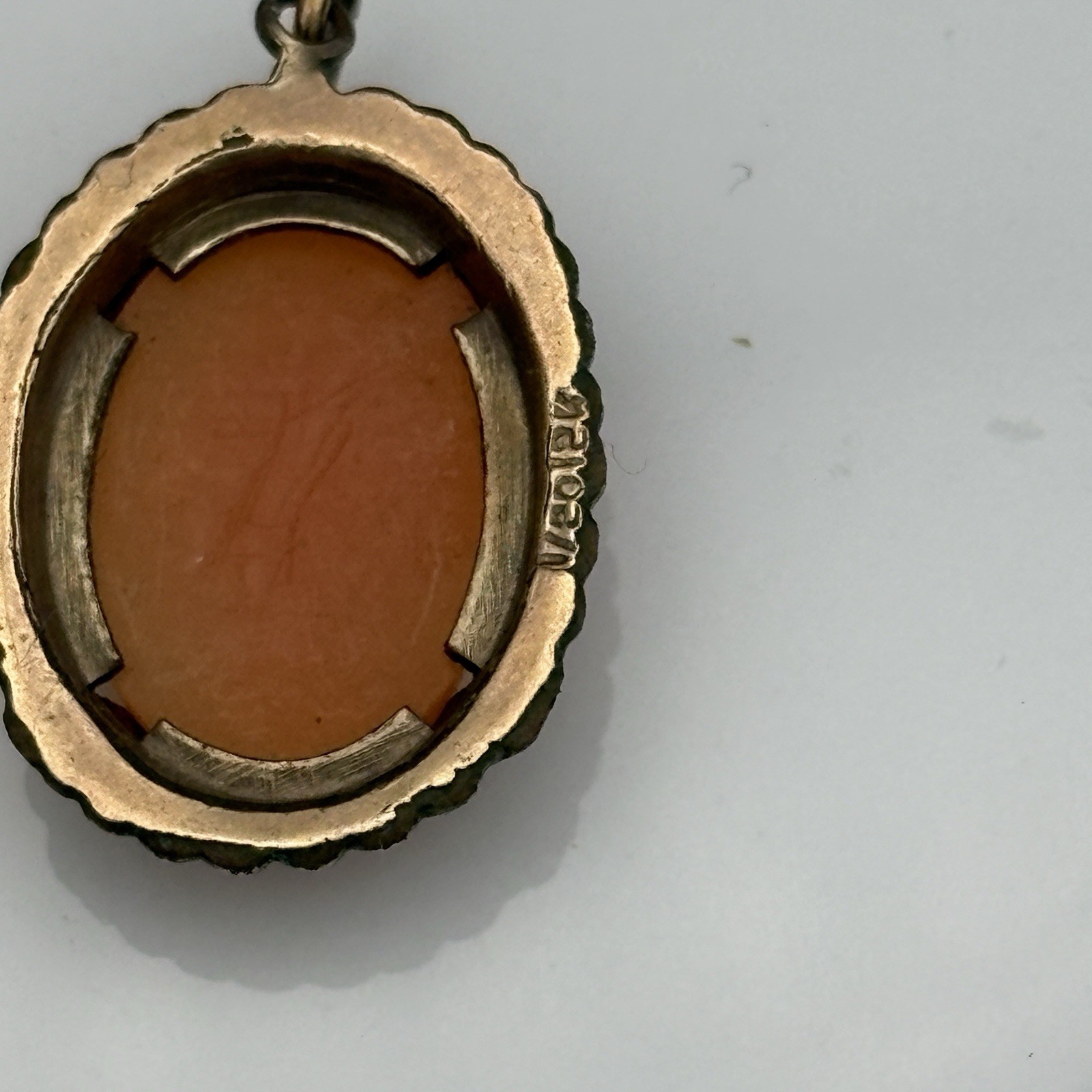 Vintage Miraculous Medal Virgin Mary Pendant Carved Shell Cameo 12K Gold Filled
