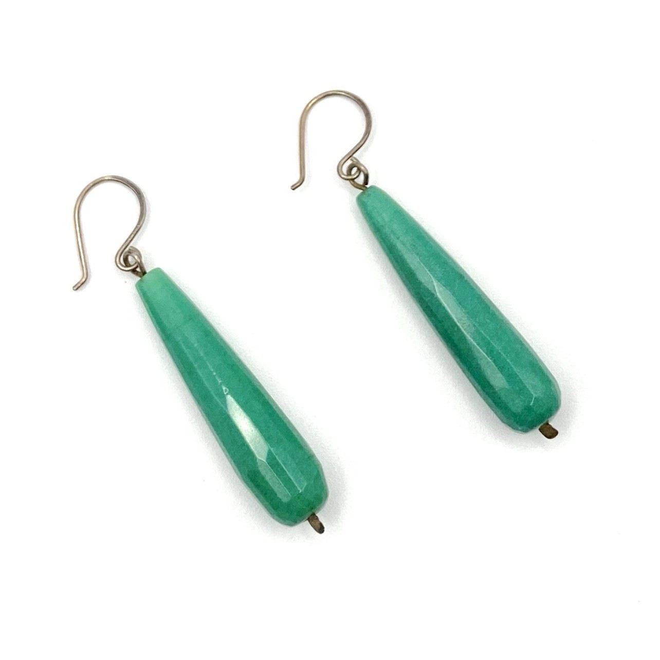 Vintage Sterling Silver Gemstone Earrings Long Drop Dangle Aqua Green Art Deco