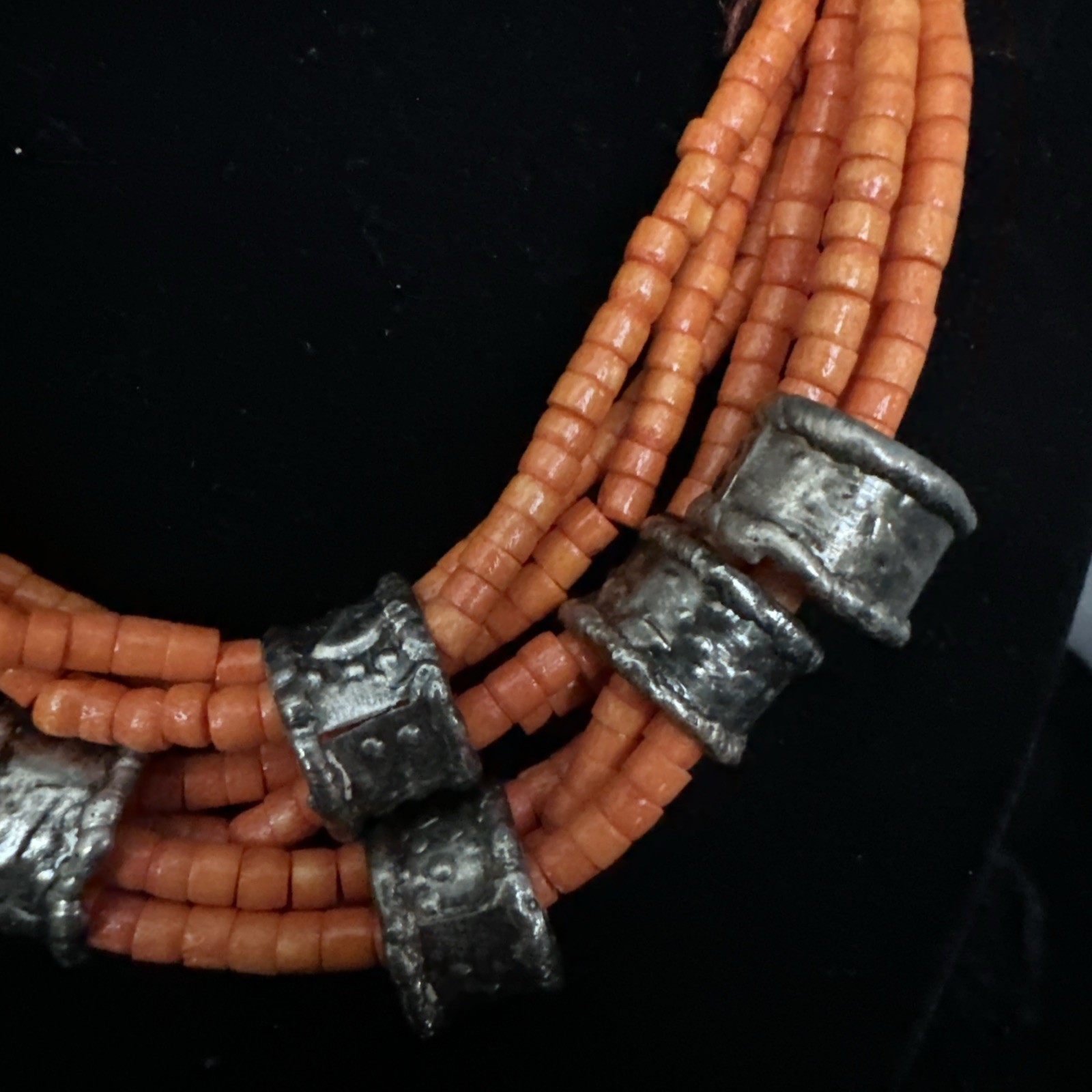 Vintage Orange And Silver Beaded Statement Necklace