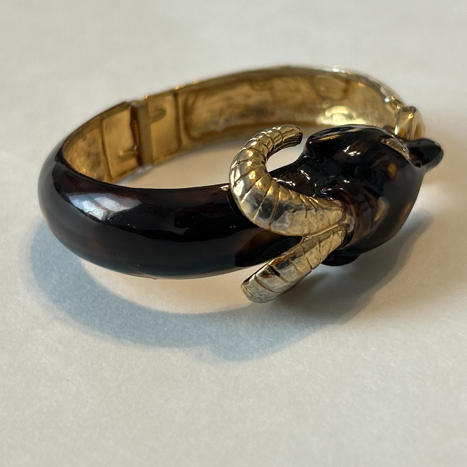 Vintage Original by Robert Ram Head Enamel Hinged Clamper Bracelet Aries Signed