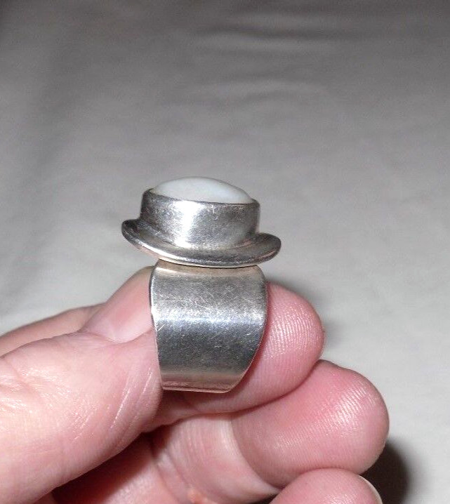 VINTAGE STERLING SILVER 925 MEXICO ATI WHITE STONE RING SIZE 7 WEIGHS 12 GRAMS