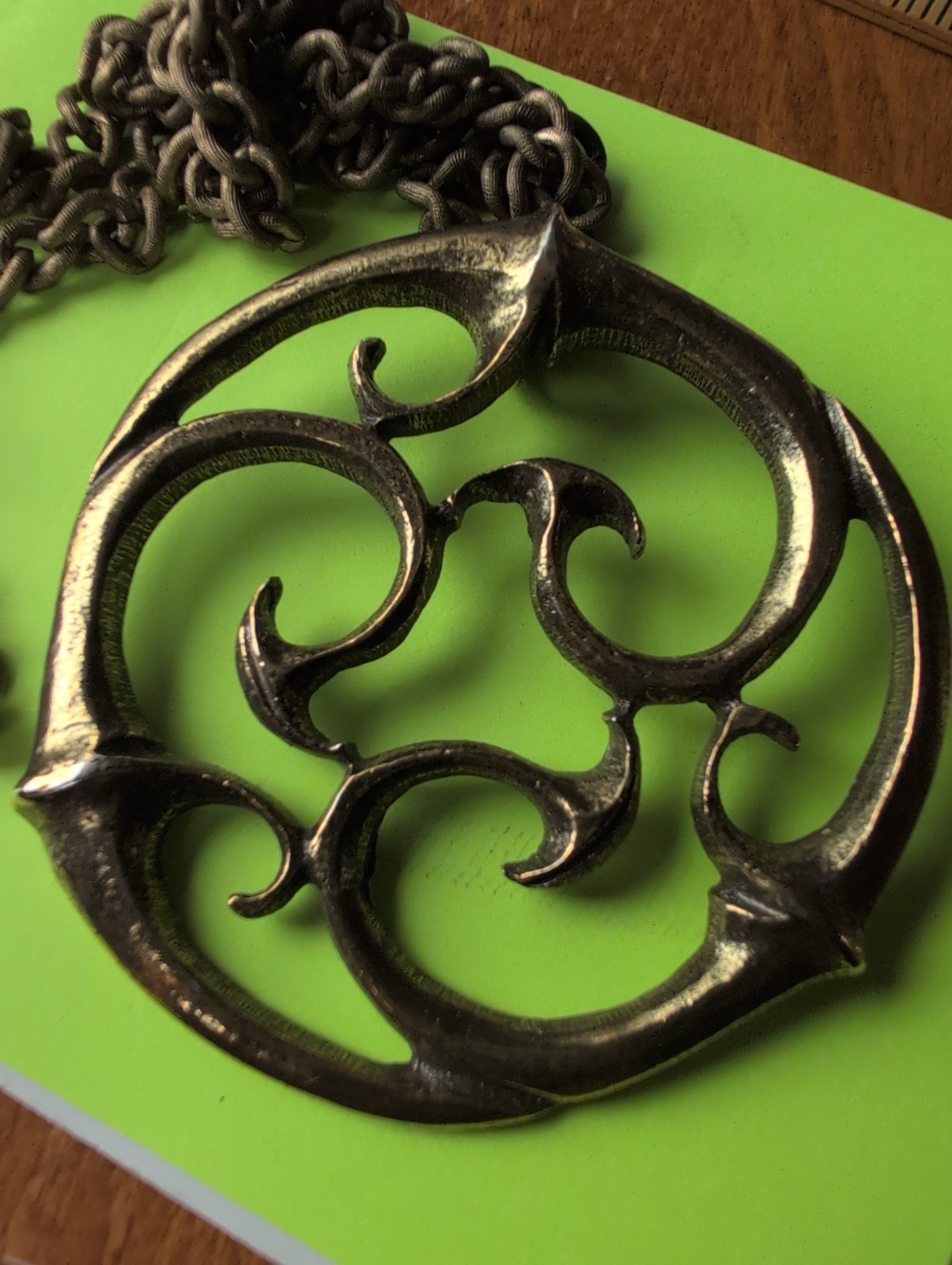 Alva Museum Replicas Brass Celtic Triskele Necklace Vintage Signed 24″