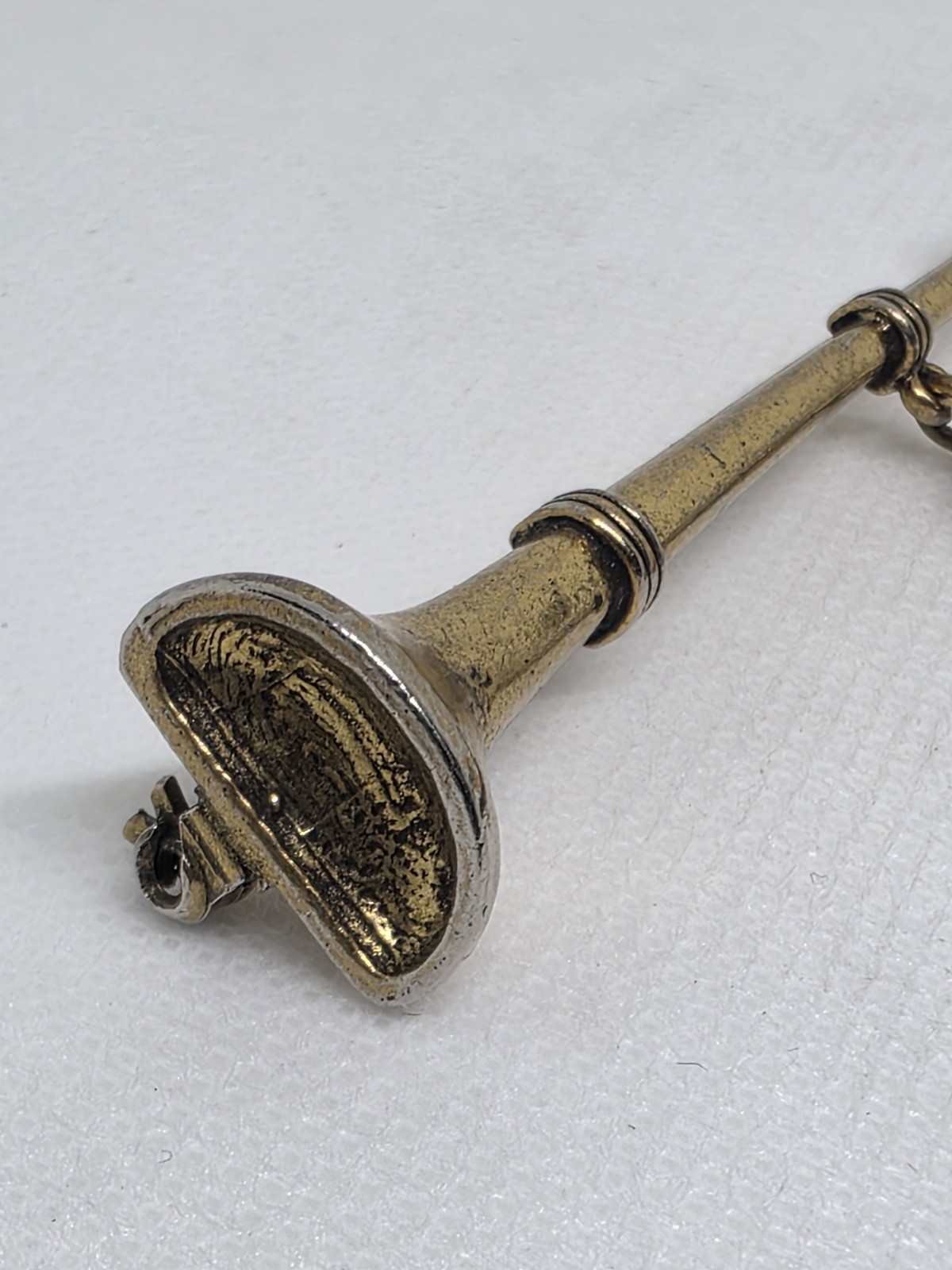 Vintage Zentall Trumpet Horn Brooch Gold Tone Tassel Long Bar Pin Signed Rare