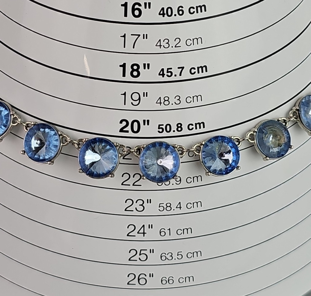 Vintage Light Blue Necklace Faceted Prong Acrylic Stone Silver Tone 20 inch Read