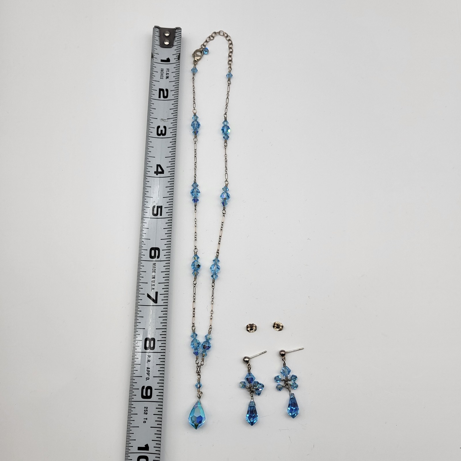 Beautiful Sterling Silver Blue Crystal Necklace Earrings Set Flamboyant Sexy