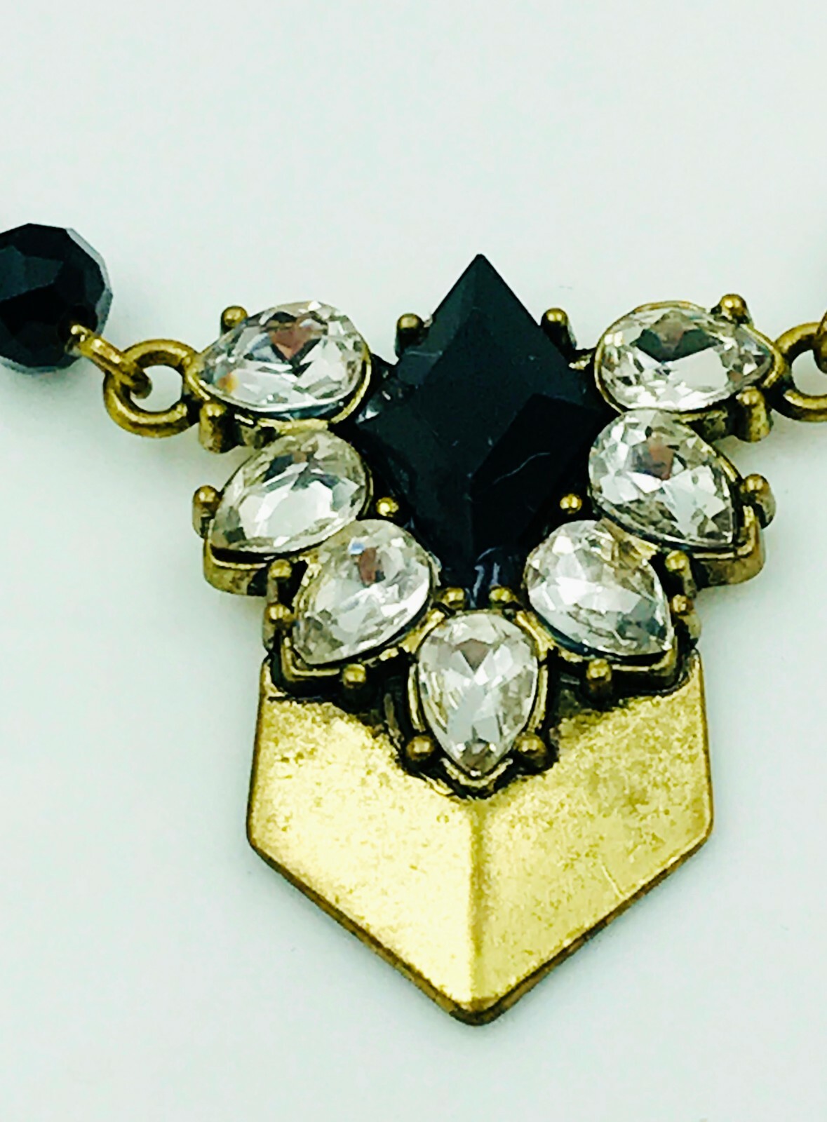 ART DECO REVIVAL NECKLACE NEW BLACK CLEAR CRYSTAL ACRYLIC BRASS TONE LAST ONE