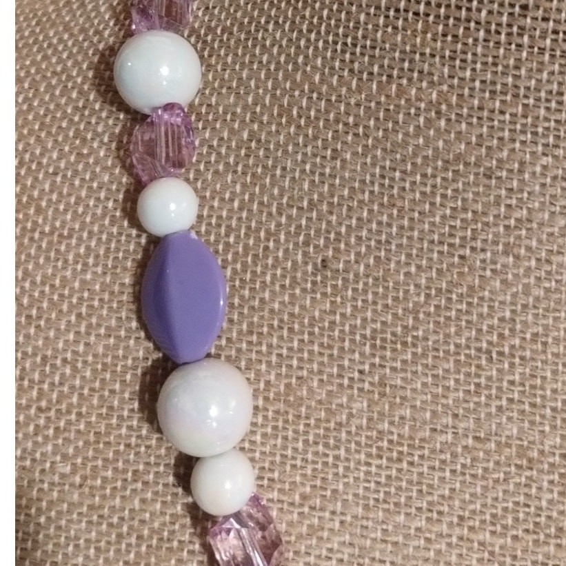 Lavendar, White Iridescent, Pink square Beaded Necklace Plastic