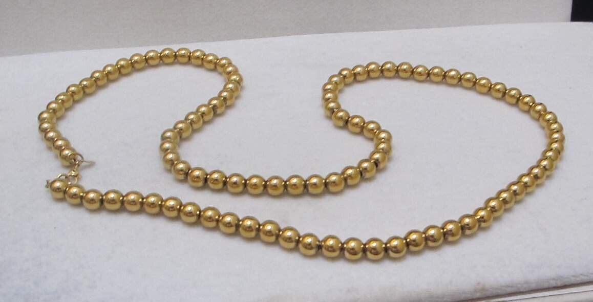 Rare Vintage MONET Shiny Gold Tone 5mm Beads 31-1/2” Strand Sister Clasp EUC