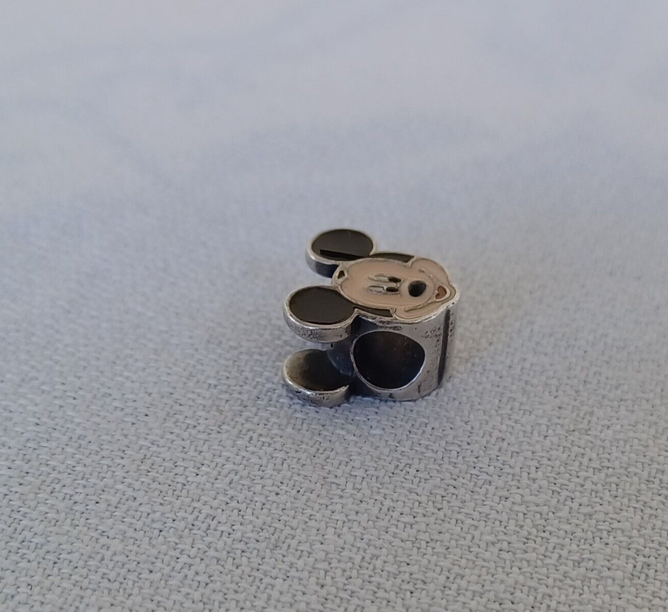 Vintage Sterling Enamel Disney Micky Mouse Pendant Charm Slider Bead Italy