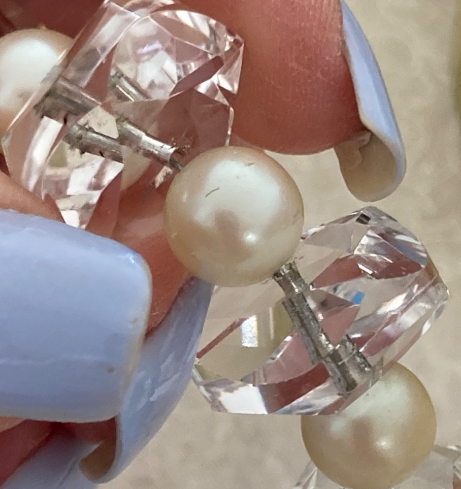 Vtg ROCK CRYSTAL Art Deco Necklace w/Pearls, Amazing Faceted Crystals 100.4grams