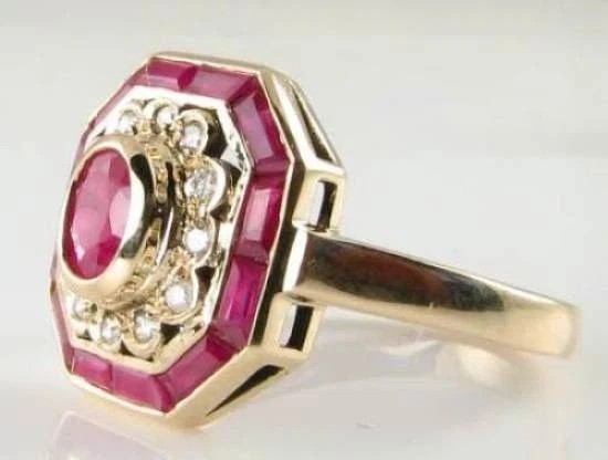 2.1Ct Art Deco Style Lab Created Ruby & Diamond Anniversary 14K Gold Finish Ring