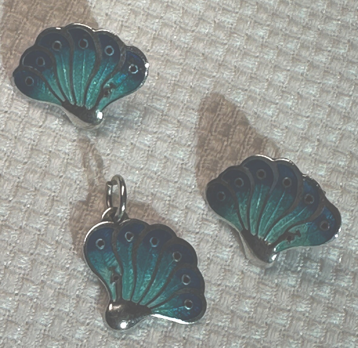 Ramirez 980 Silver Peacock Blue Guilloche Enamel Charm/Pendant & Post Earrings