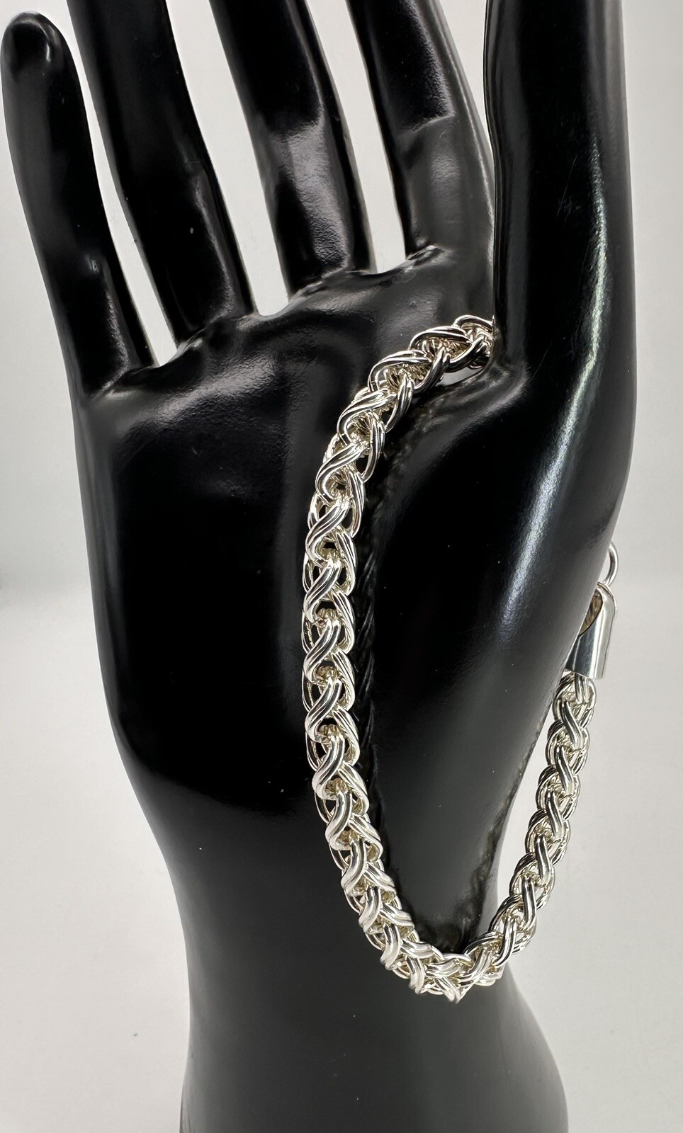 Vintage Silvertone Metal Wheat Spiga Chain Men Women Bracelet 5 mm Size 7.1/4￼