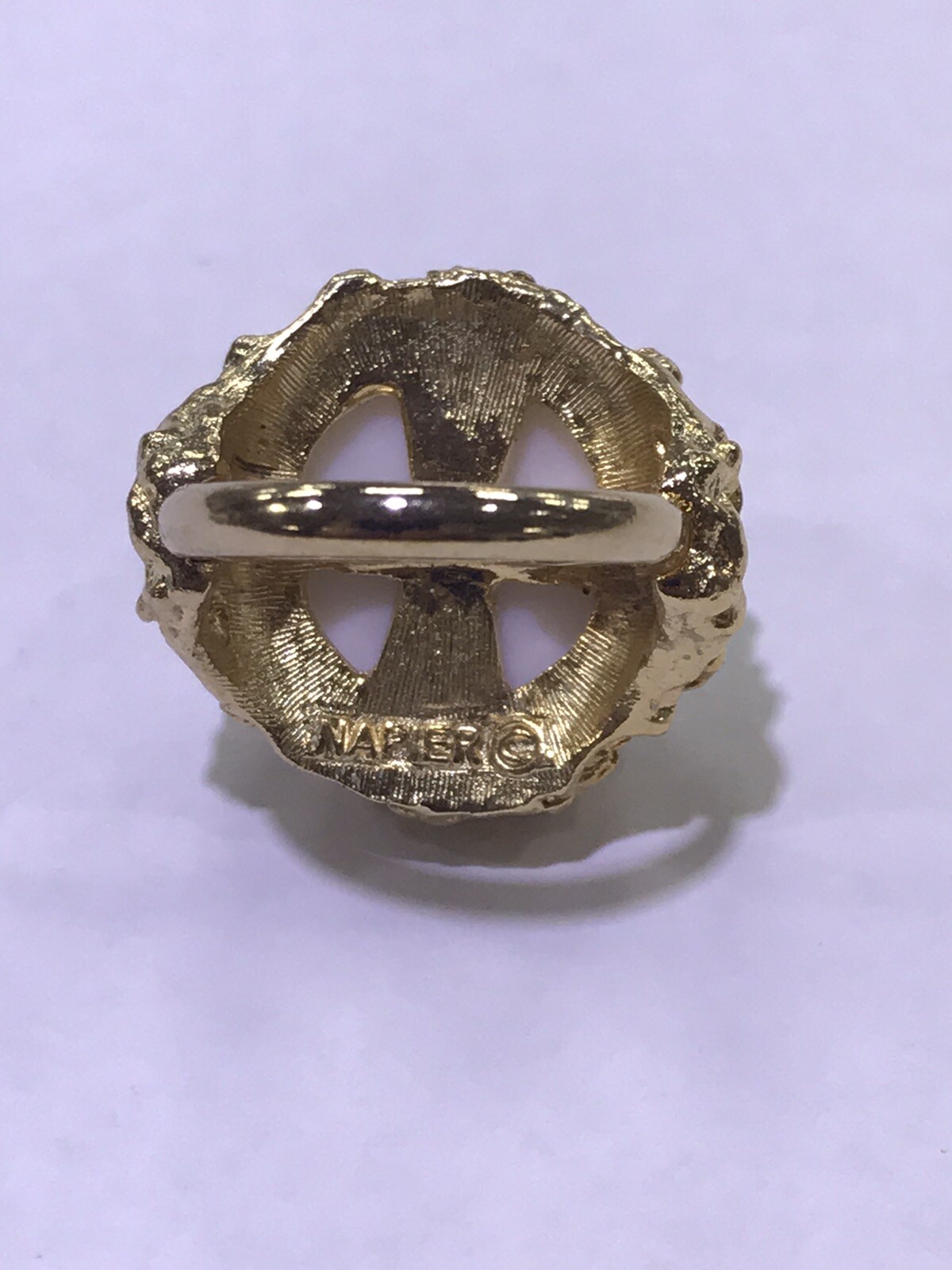 Napier Gold Tone with Large White Dome Stone Adjustable Ring