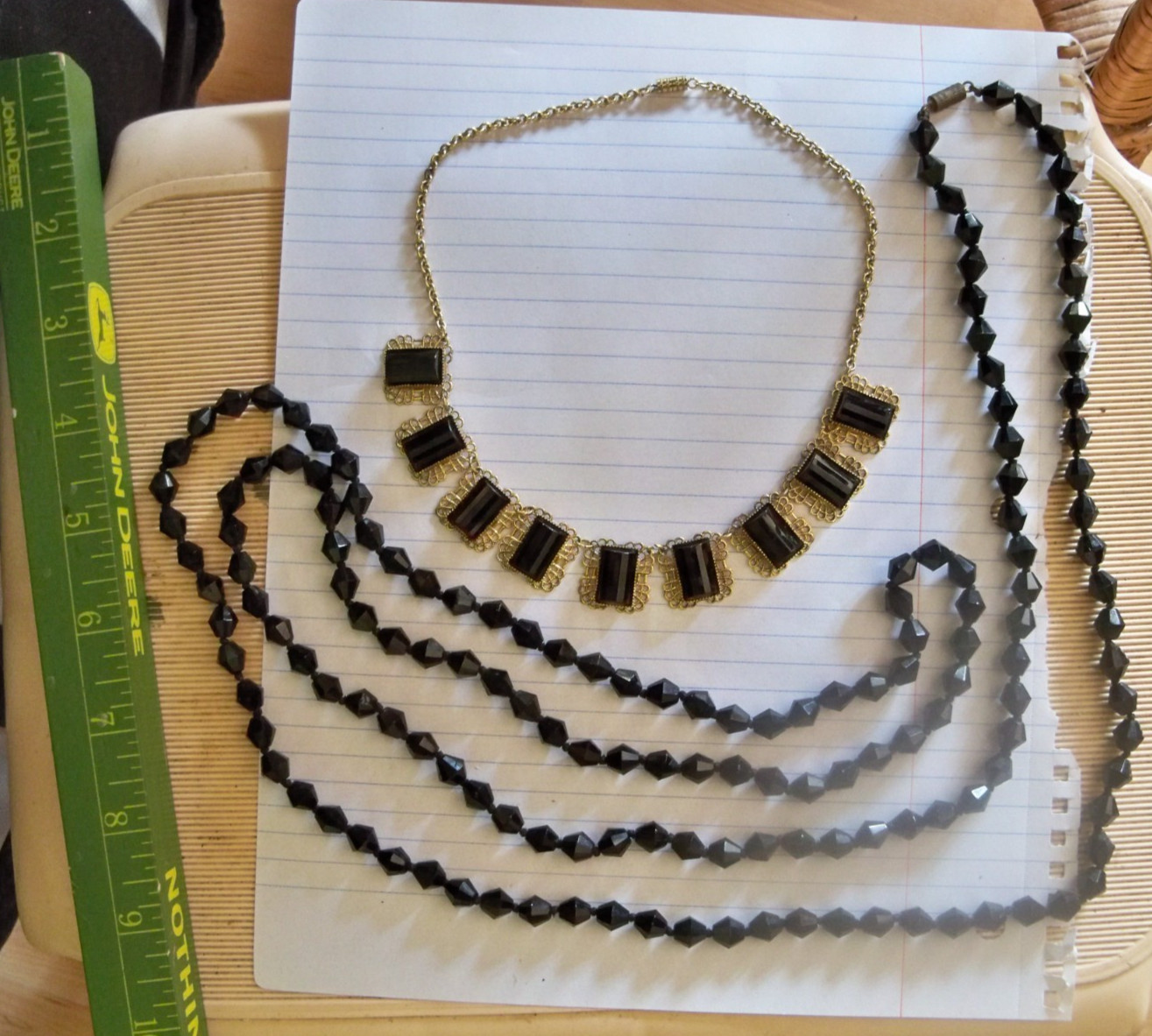 WOW 60″ BICONE flapper necklace lot mourning gold tone collar gothic revival