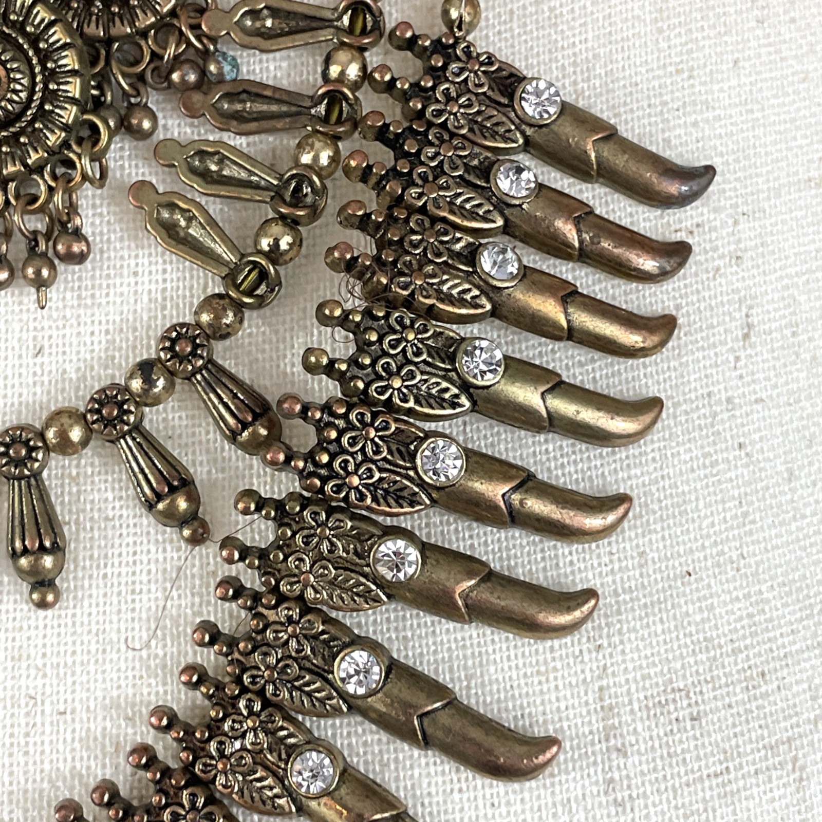 Vintage Egyptian Style Five Strand Bronze-Tone Fringe Layered Necklace 18″