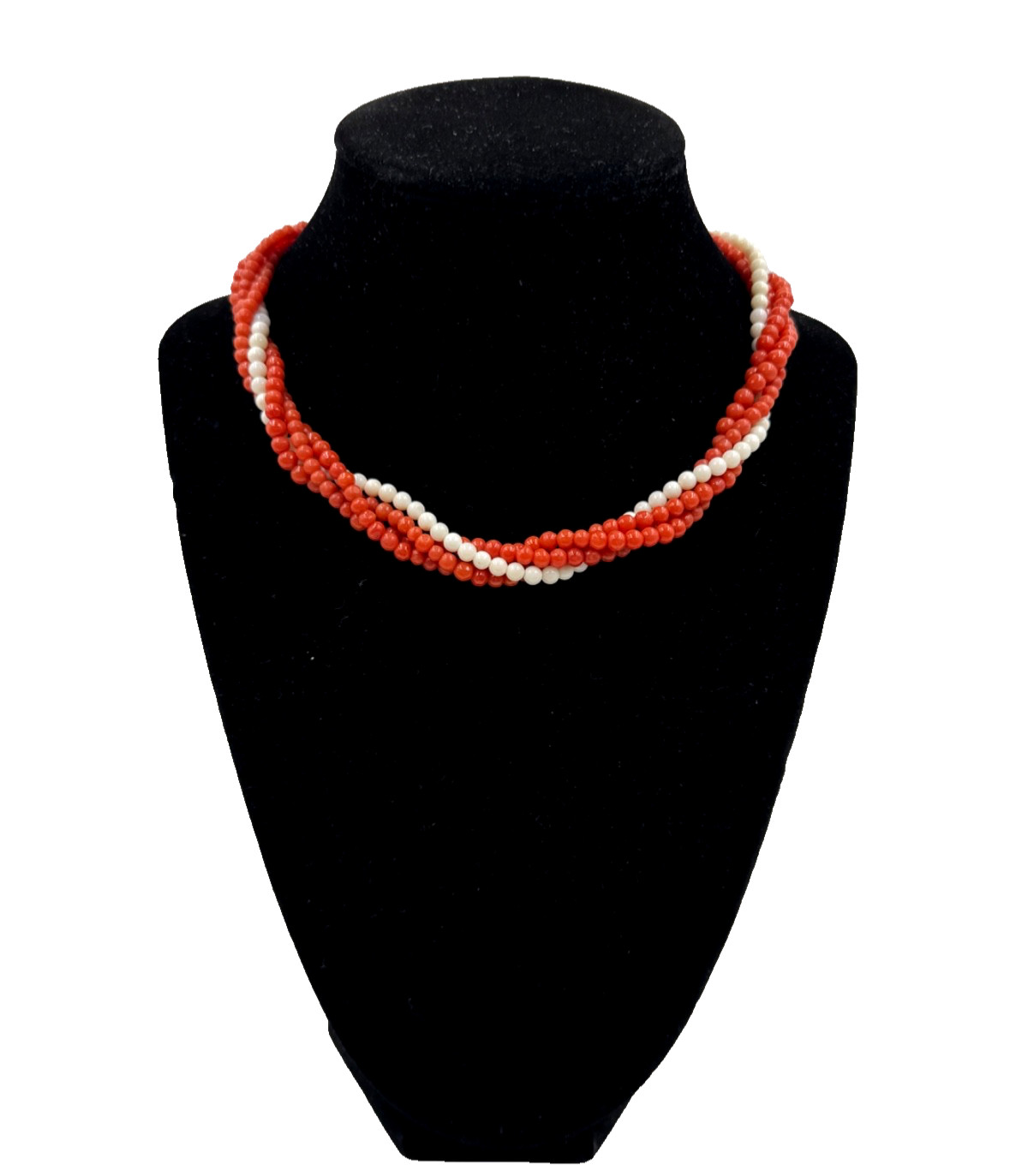 STUNNING GENUINE RED CORAL NECKLACE 4 STRAND 1 STRND WHITE CORAL STERLING SILVER