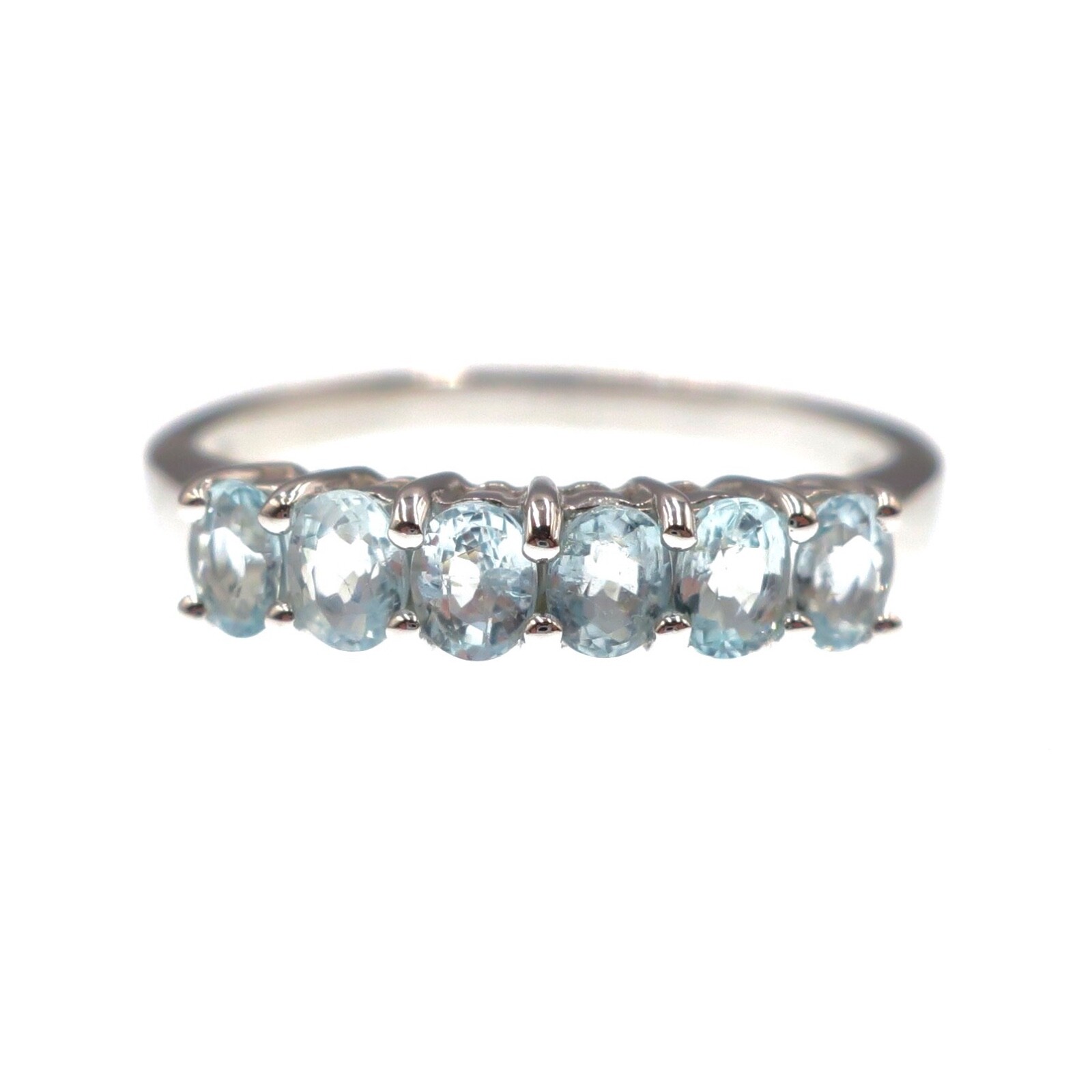 18k Solid White Gold 3/4ct Natural Blue Apatite Band Ring Size 7