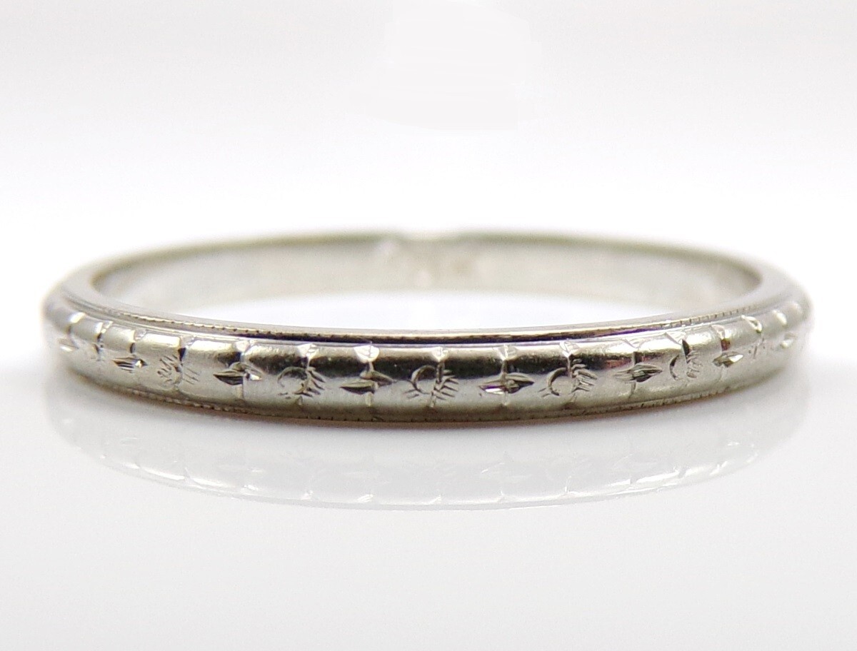 Vtg 18K White Gold Art Deco Orange Blossom Eternity Wedding Band Ring SZ 6.5 FZZ