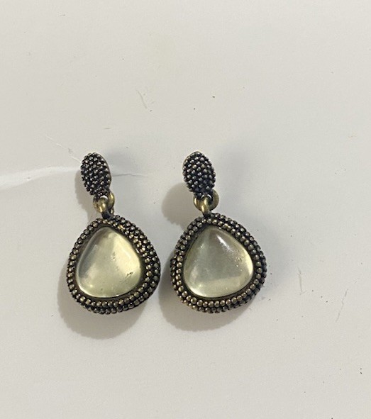 New Lia Sophia Kiam Family Matte Gold Caviar Earrings / Drop Genuine Quartz