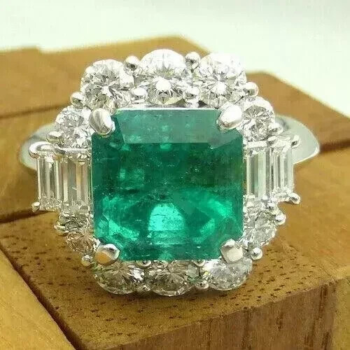 Art Deco 4Ct Asscher Lab Created Emerald Diamond 14K White Gold FN Wedding Ring