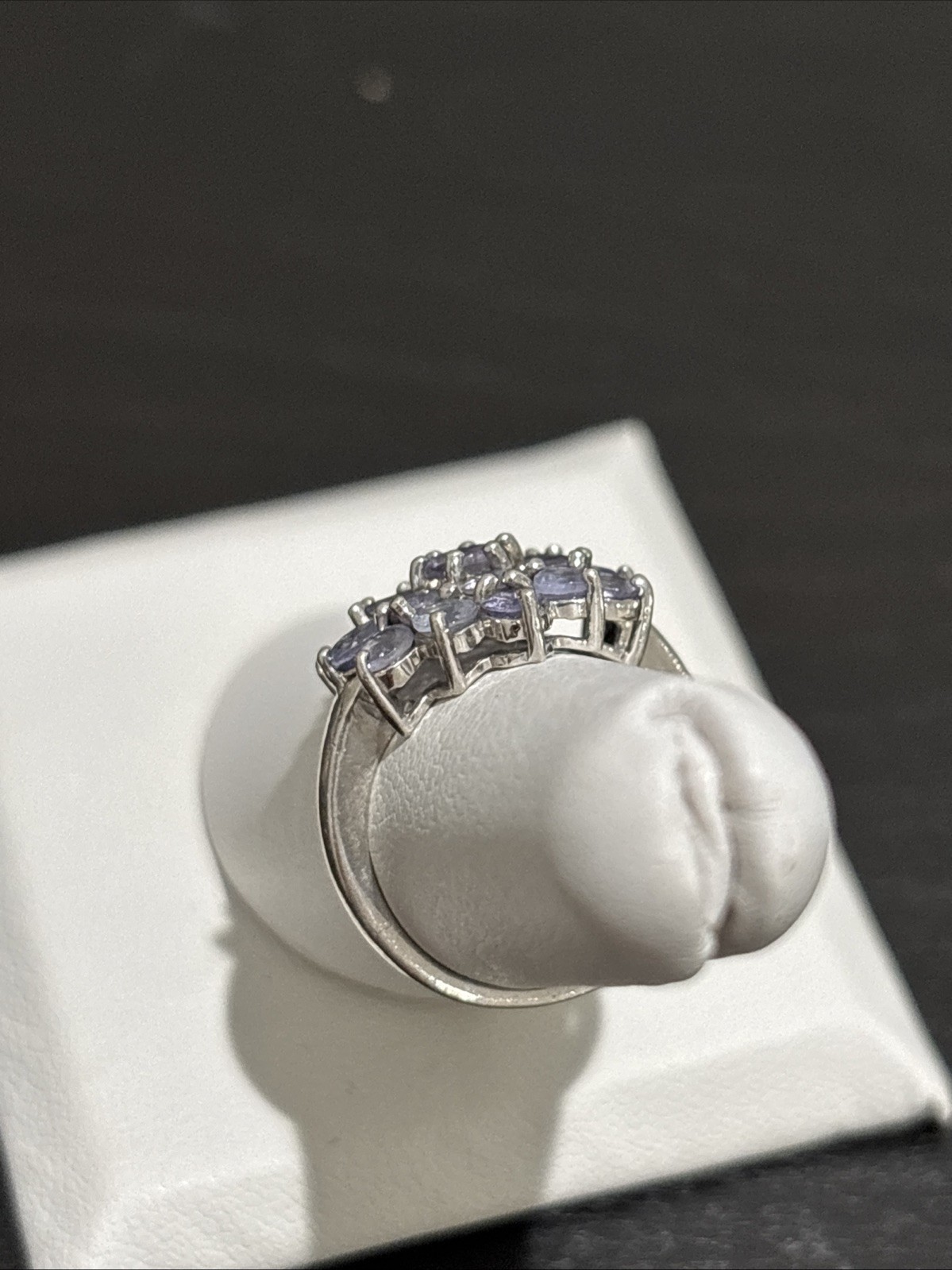 Sterling Silver 925 Blue Violet Tanzanite Style Cluster Flower Ring Size 5.75