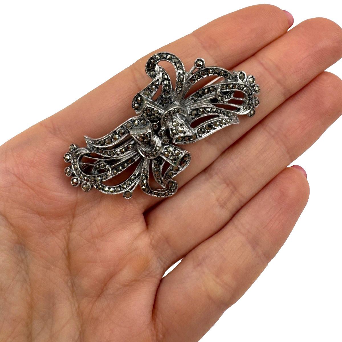 UTMOST RARE ANTIQUE ART DECO DUETTE BROOCH 2 DRESS CLIP MARCASITE STERLING SLVER