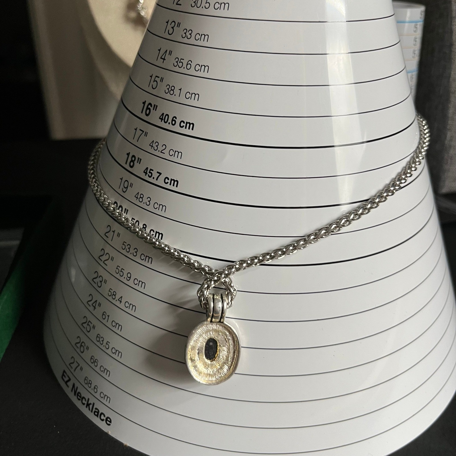 Vintage Silver Tone Wheat Chain Necklace Blue Glass Pendant Two-Tone Rope Accent