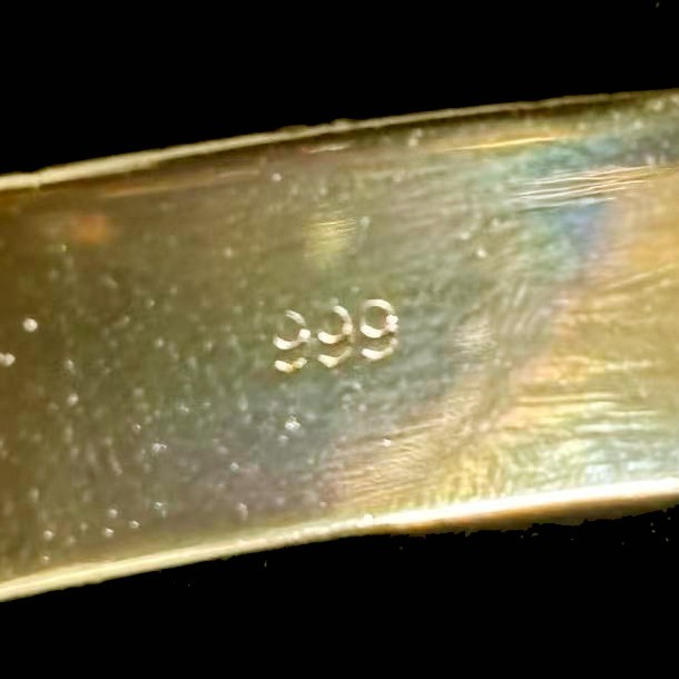Floral Bangle Bracelet Openable Gold-wash (NOT SURE), marked’999′, 7.4 inch