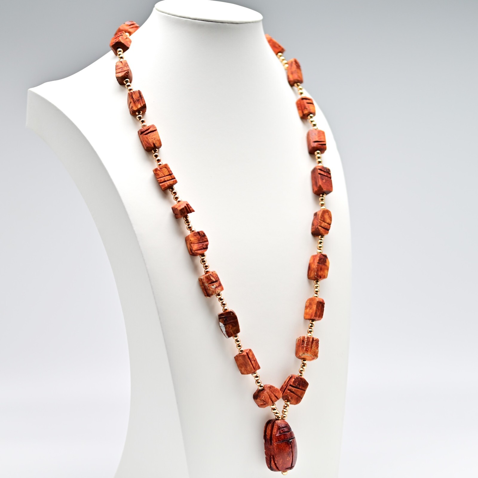 Vintage Original East India Red Agate Carnelian Gemstone Pendant Estate Necklace