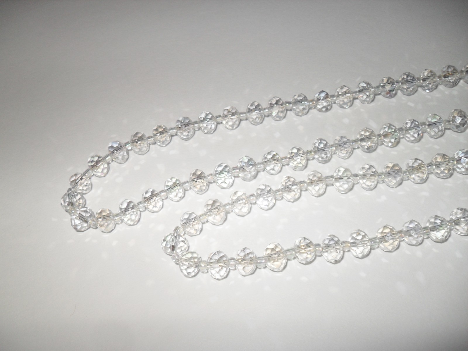 Vtg Faceted Bead Crystal Clear Aurora Borealis Long 61″ Necklace Flapper Opera
