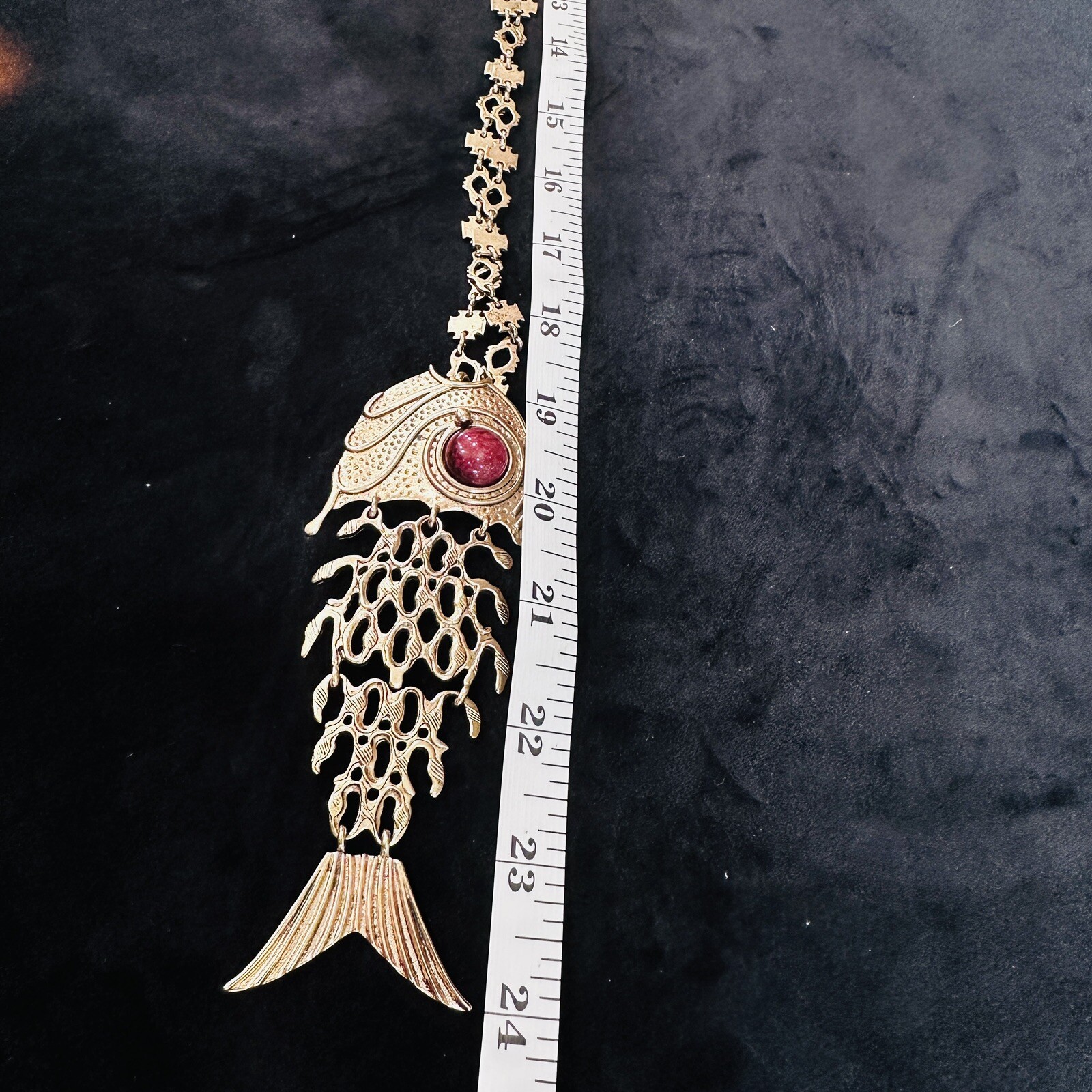 Vintage Bohemian Articulated Fish Pendant Heavy Link Chain. Gypsy Hand Made