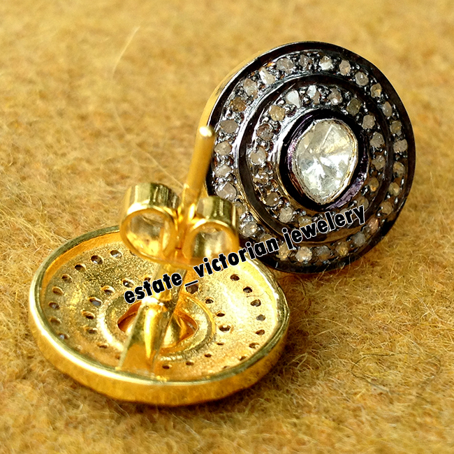 1.42Ctw Genuine Old Mine Rose Antique Cut Diamond Silver Victorian Studs Earring