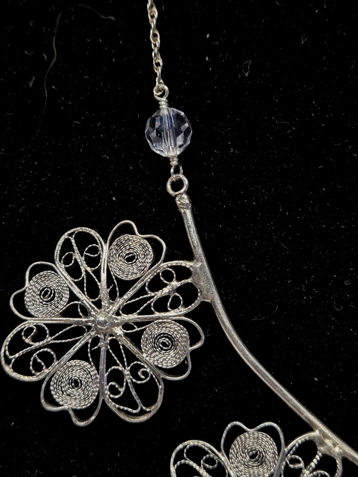 Vintage Sterling Silver Cannetille Filigree Flower Pendant Necklace 18″ 15.5 Gr