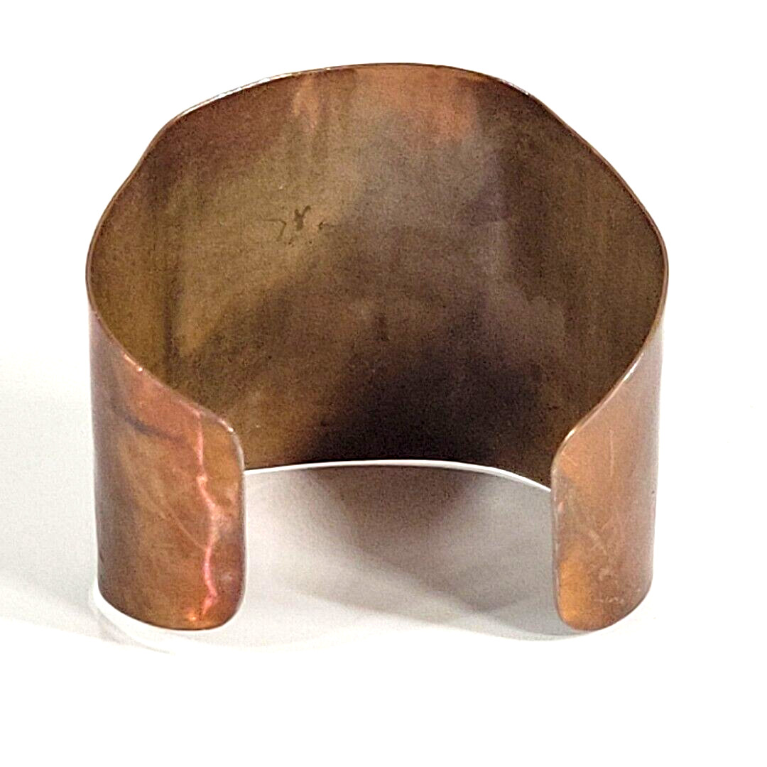 Vintage Copper Brass & Abalone Inlay Cuff Bracelet Boho Bohemian Folk Art Mexico
