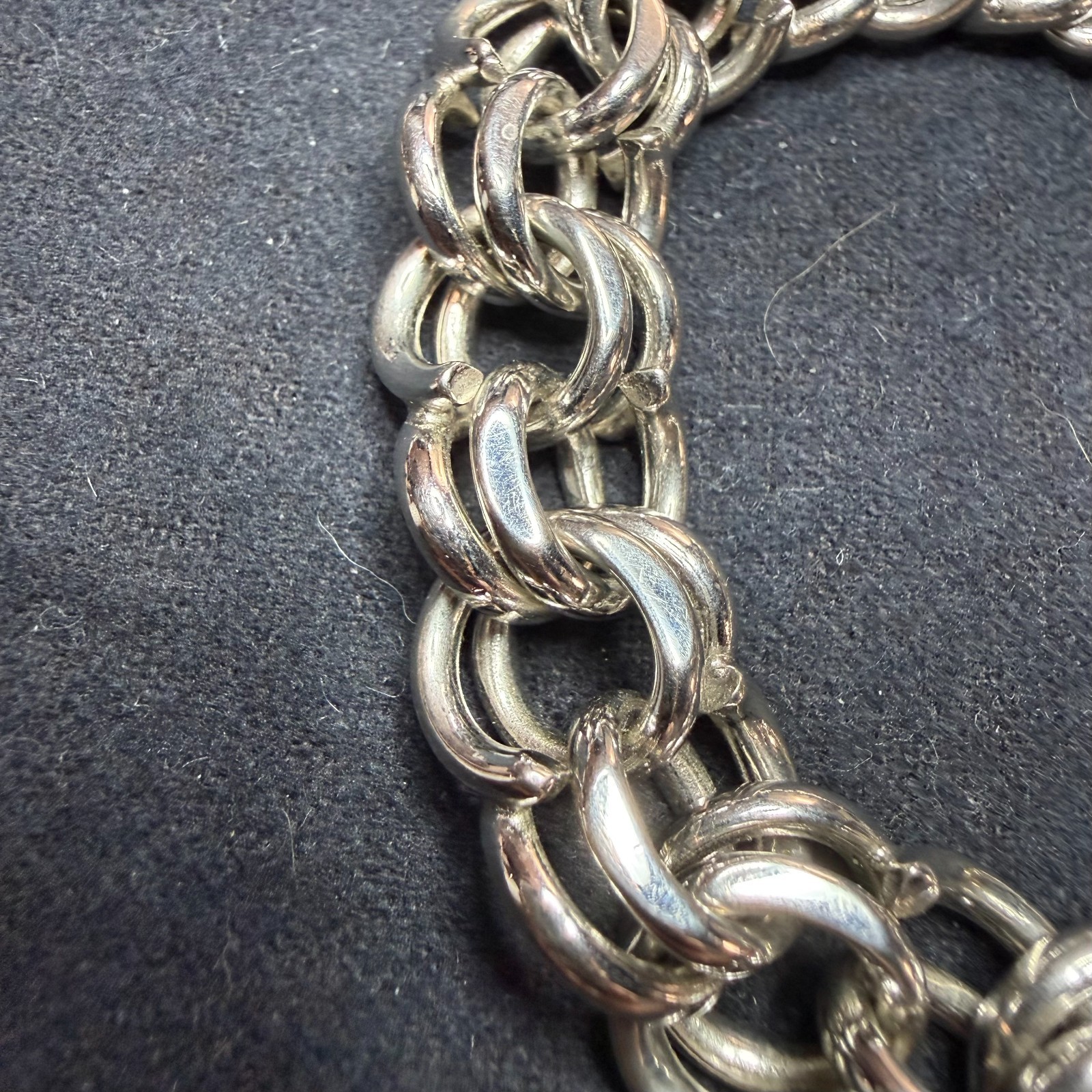 Monet Vintage Silver Tone Chunky Double Link Bracelet 7″ Heavy 49g Safety Chain