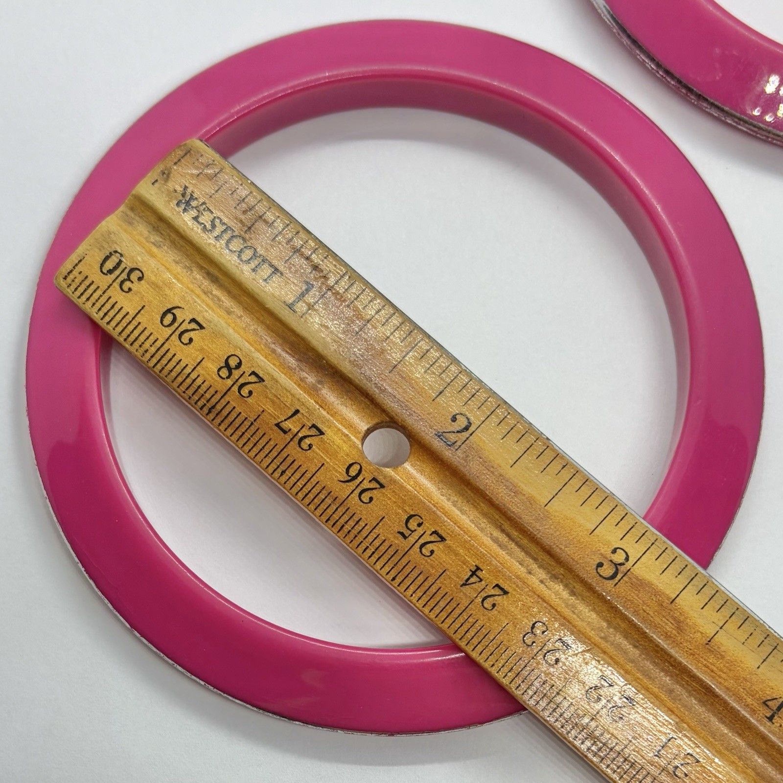 Vtg Pink Chrome Lucite Stacking 9 Inch Saucer Statement Bangle Bracelets Set