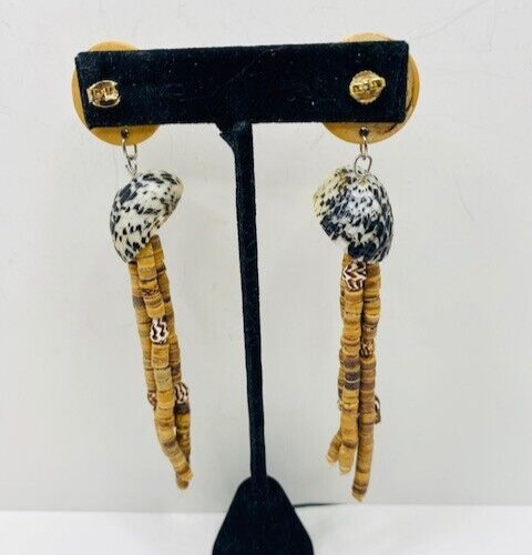 Vintage Shell Post Dangle Drop Earrings 4.5″ Long