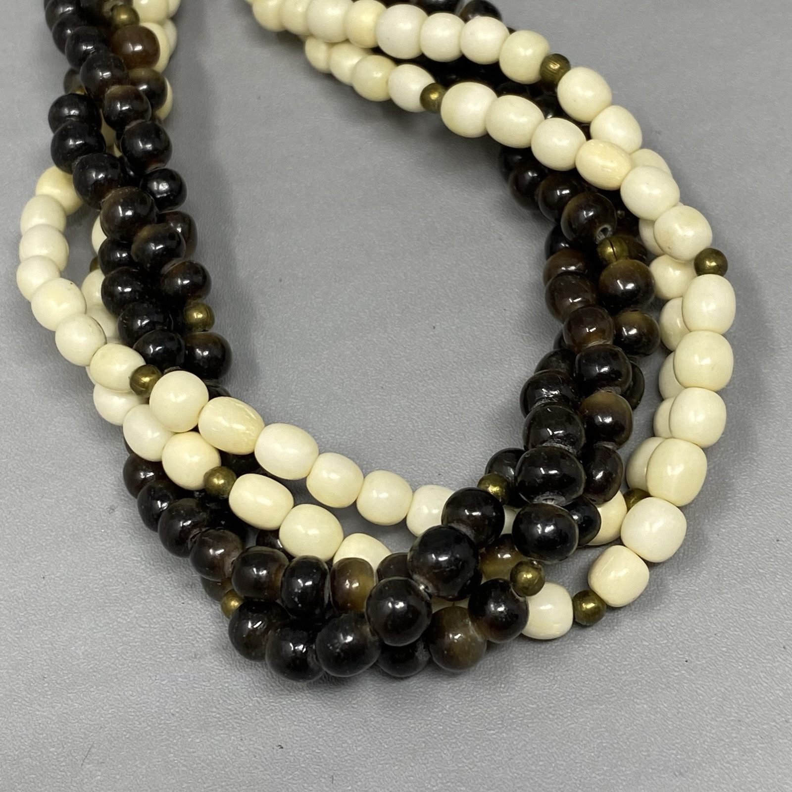 Torsade Twist Necklace Brown White Beads Glass Shell Beach Bohemian Collar 22″