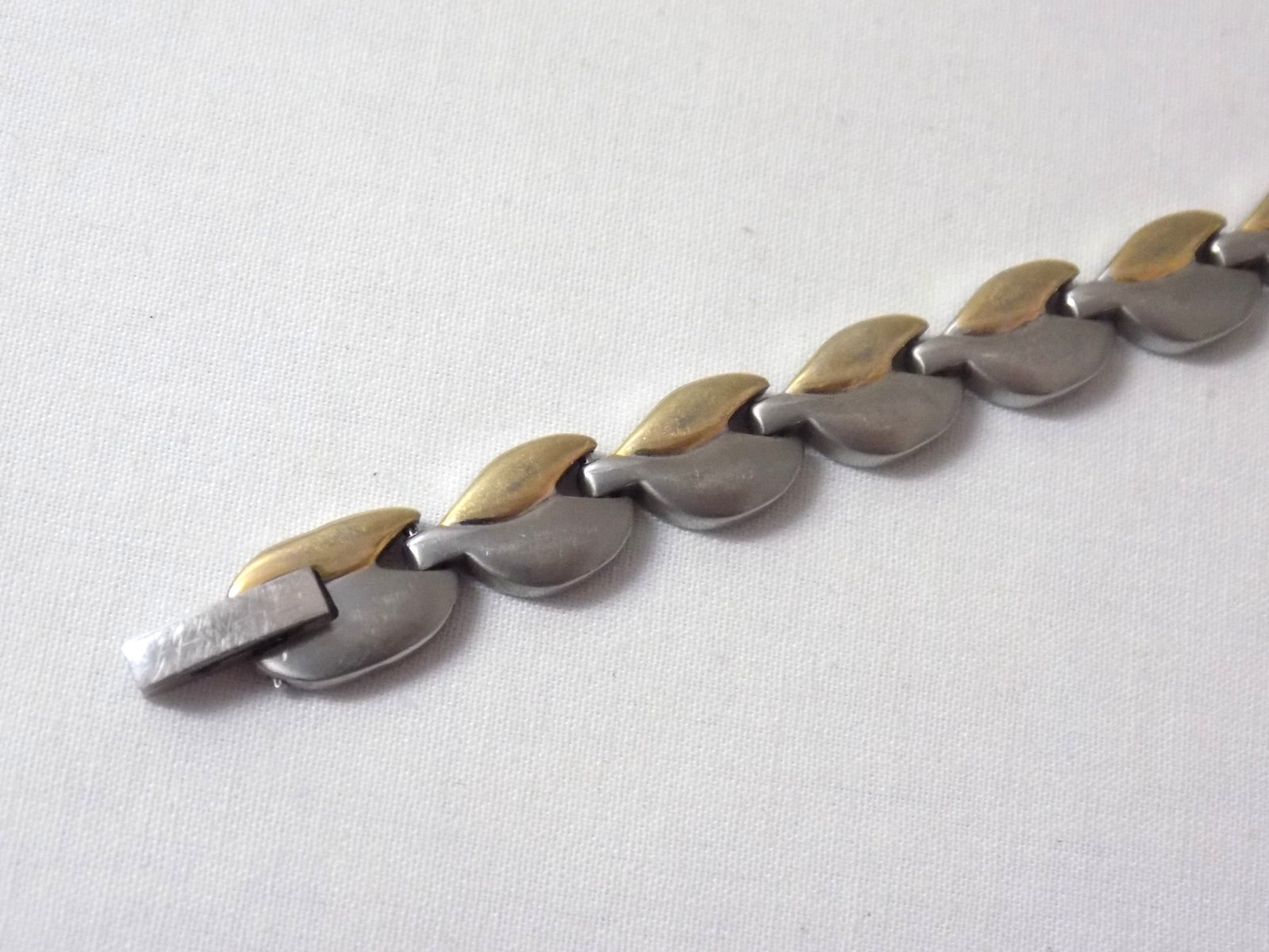 Vintage Titanium Gold Silver Tone Satin Finish Eight Inch Bracelet